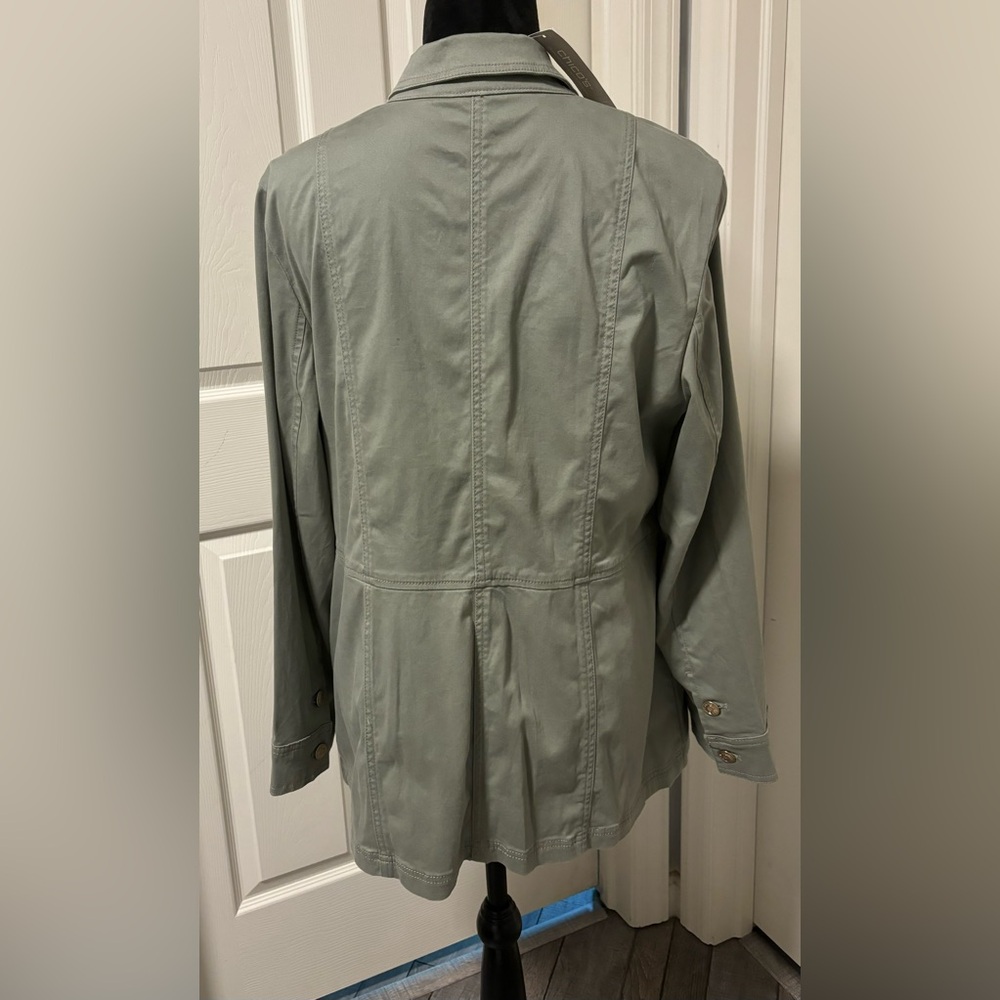NWT Chico’s Elongated Sateen Utility Jacket Olive Green Military Safari Field - Picture 6 of 12